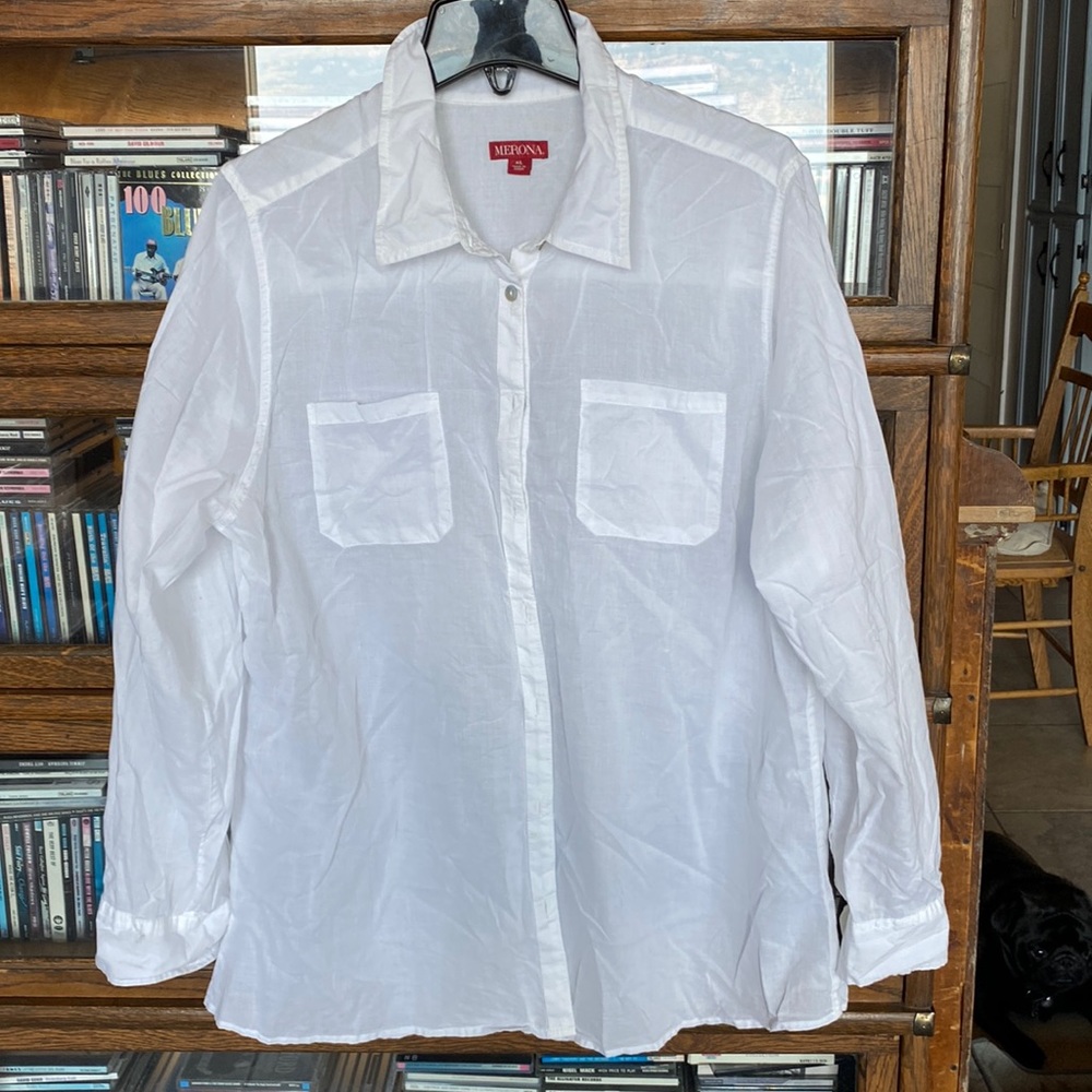 Merona White LS Button-down Shirt Size Large